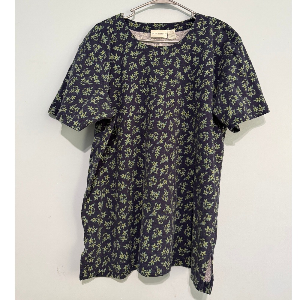 Elisabeth‎ Liz Claiborne Women's Size 2 Navy Blue Green Floral Leaf